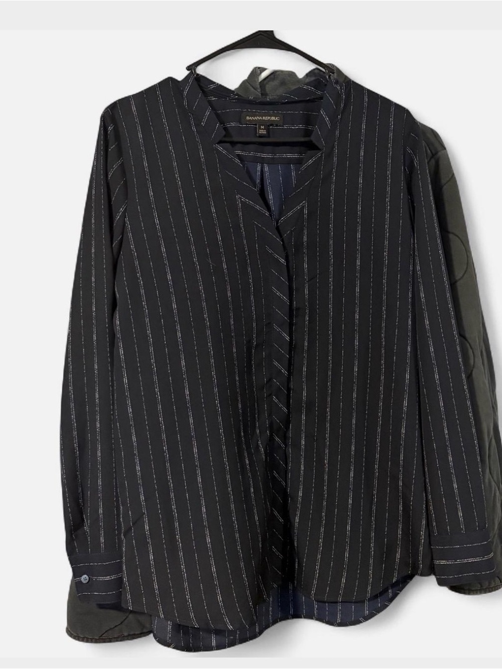 Banana Republic Women’s Black Long Sleeve Shirt with White Pinstripes
